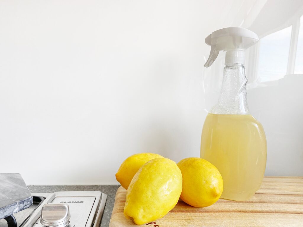Close up of homemade cleaner using lemons