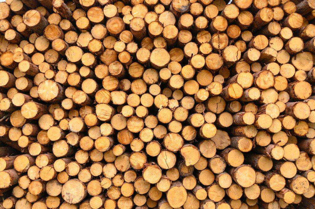 Close up view of timber stack
